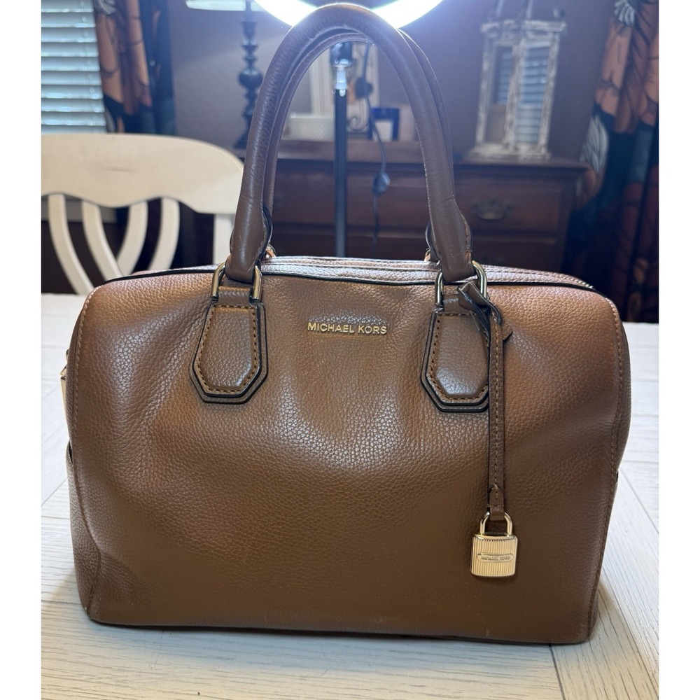 Michael Michael Kors Mercer Pebbled Brown Leather Double Handle Satchel Handbag‎ - Picture 9 of 16